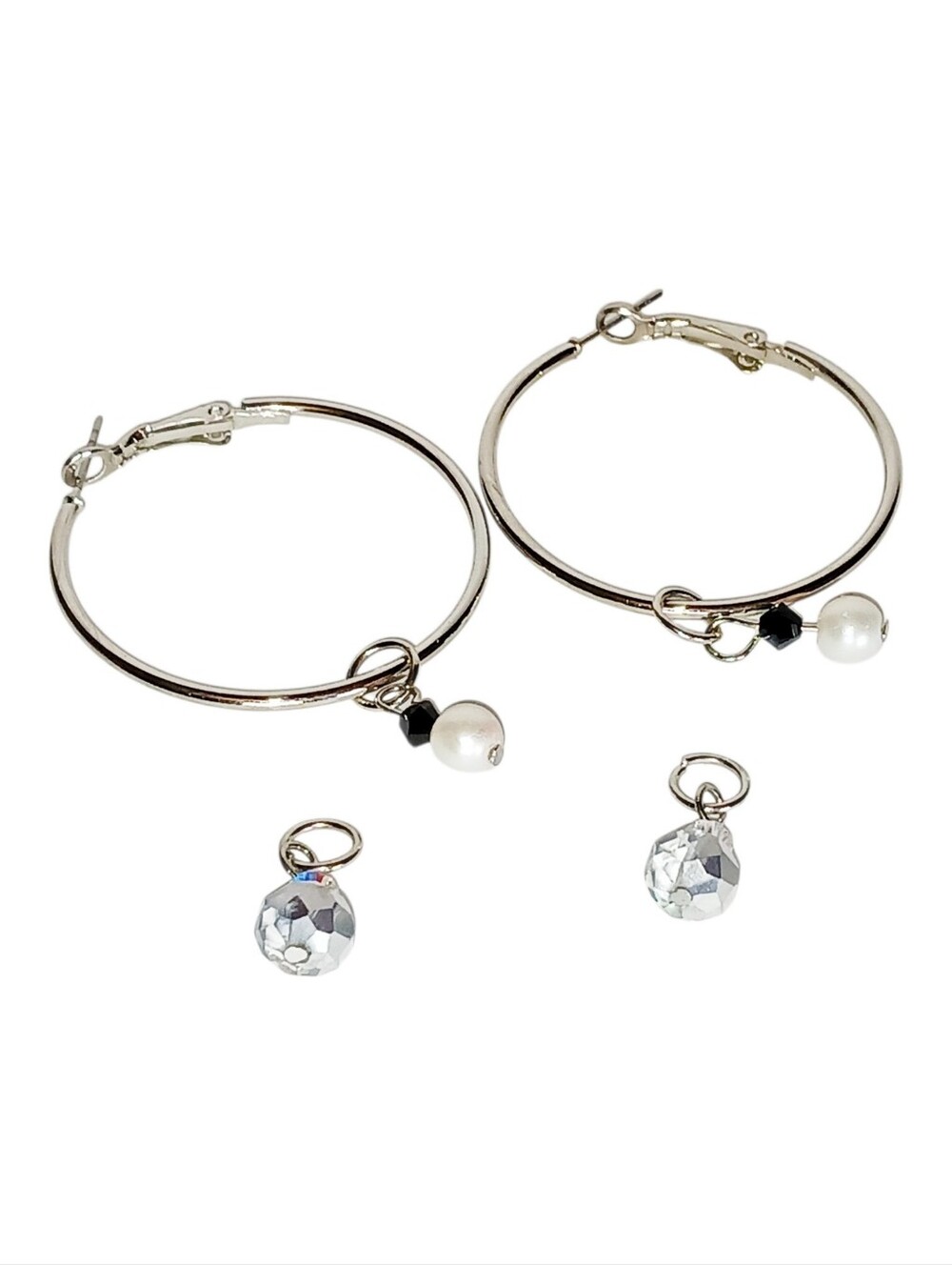 Silver Hoops with Interchangable Charms Monochrome Soft Grunge Y2k Whimsygoth